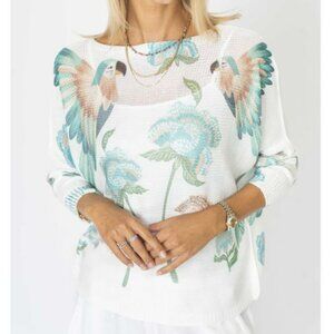 NWT 🦜 Look Mode Italian Batwing Sweater – Parrot Print in Seafoam